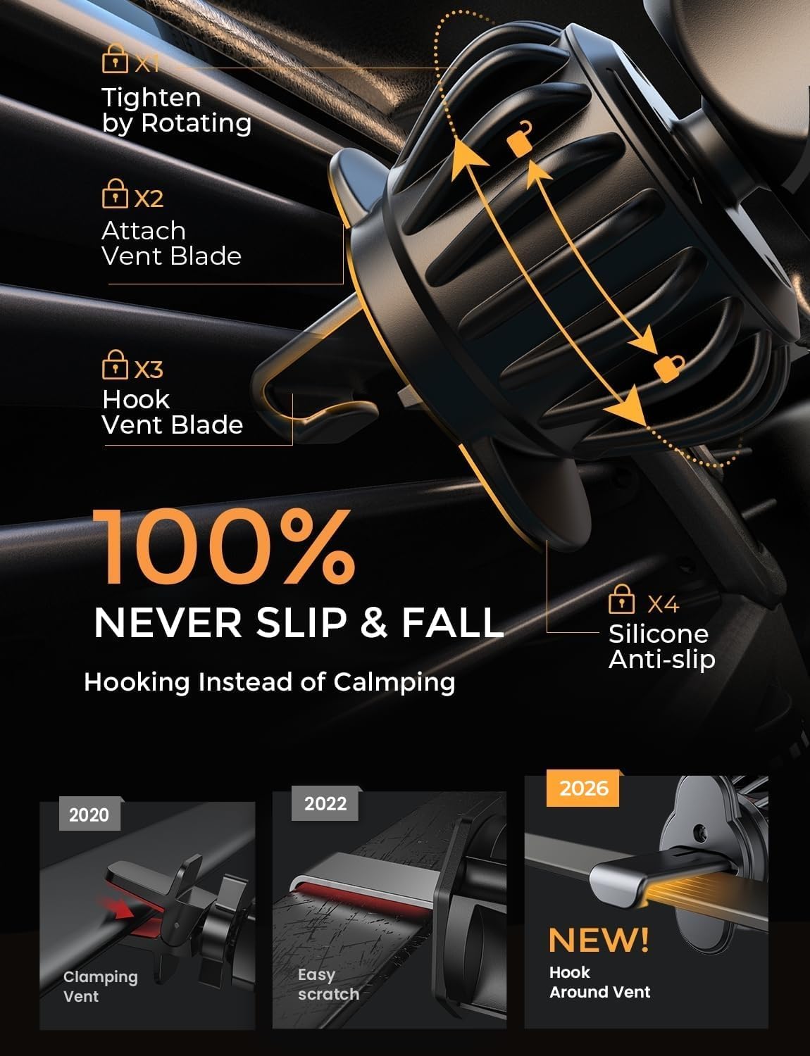 AINOPE Car Vent Phone Mount Holder for iPhone 17 Pro Max Car Mount [Drop-in Grip] Phone Holders for Your Car Air Vent Interior Accessories Gifts for Men for iPhone 17 Pro Max 16 15 14 Galaxy S26