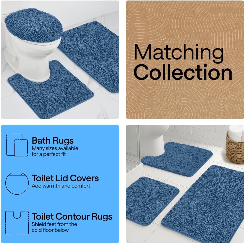 GORILLA GRIP Bath Rug Mat, Thick Soft Absorbent Chenille, Quick Dry Microfiber Mats, Rubber Backing Washable Shower Floor Rugs, US Designed Bathroom Bathmat Home Decor Accessories, 24x17, Blue