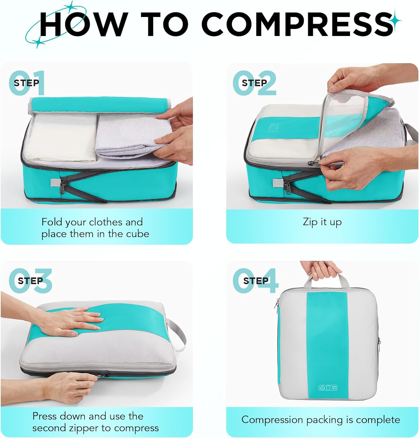 10 Set Compression Packing Cubes for Travel Essentials,Compressible Expandable Packing Cubes for Suitcase,OlarHike Luggage Garment Bags for Travel,Handy Helper for Organizing Clothes(Blue Green)