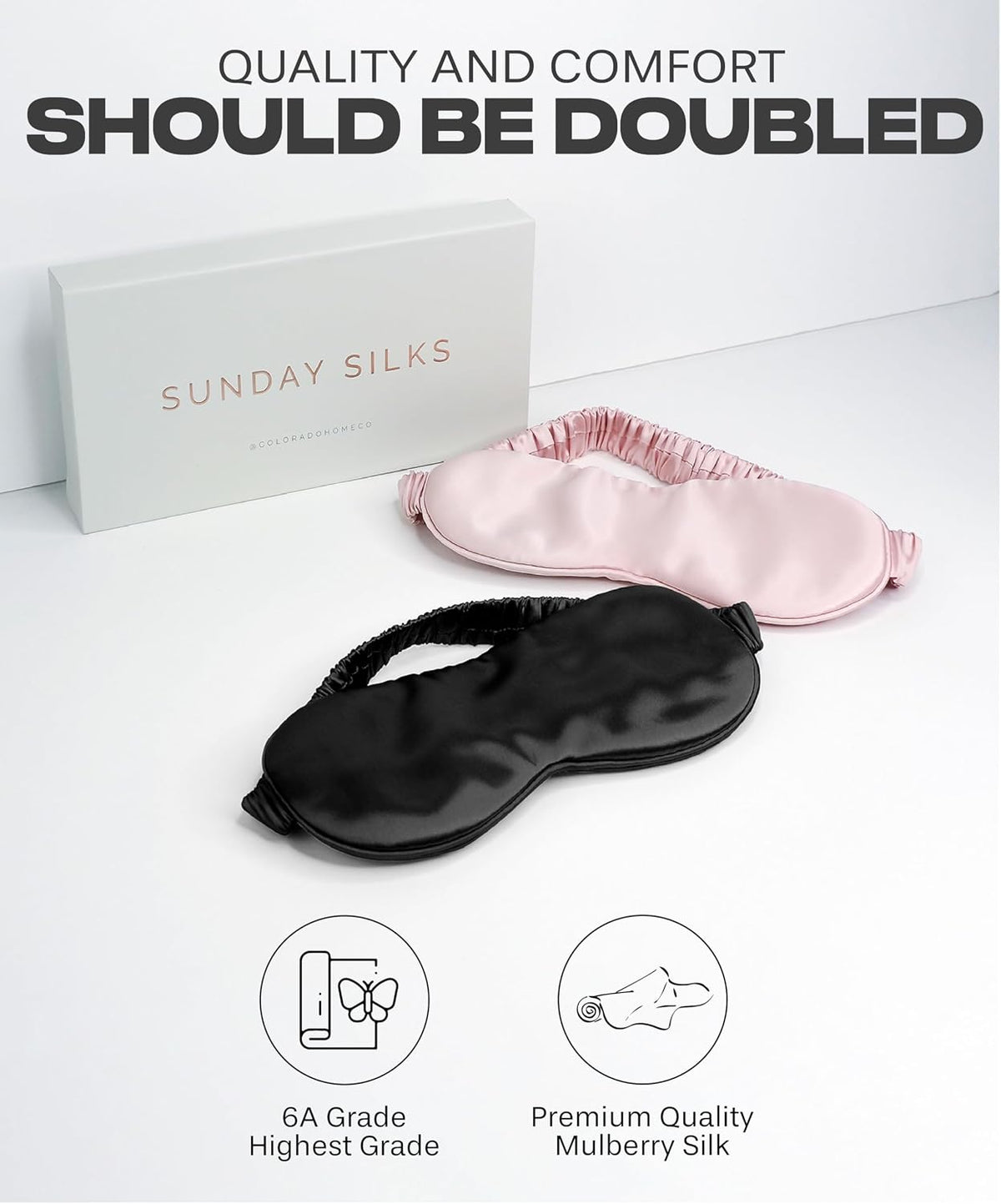 Silk Sleep Mask for Women and Men - Silk Eye Mask for Sleeping, Blindfold, Eye Covers, Pack of 2
