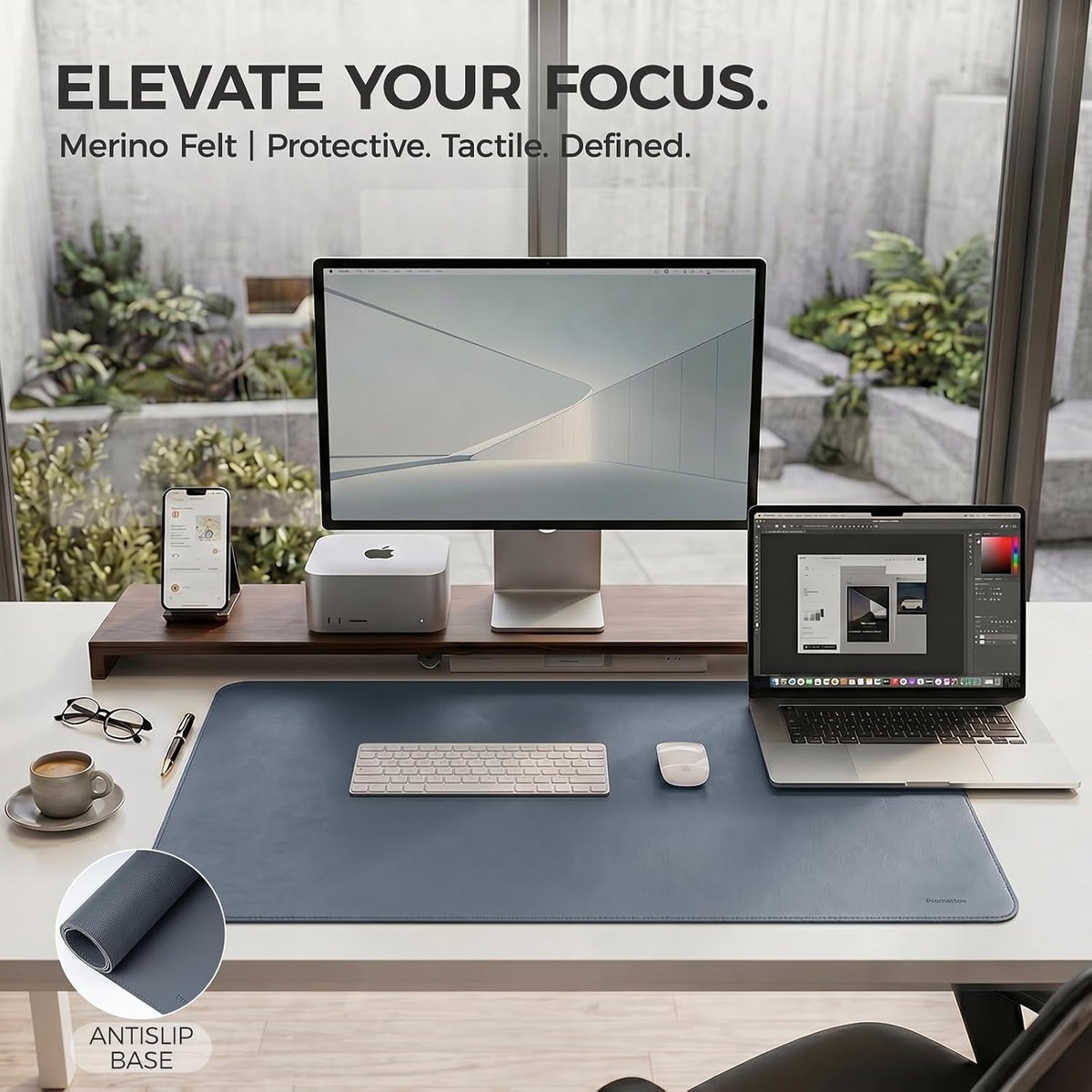 Large Desk Pad Non-Slip Desk Mat Protector for Keyboard Mouse Waterproof Vegan Leather Surface Faux Leather Laptop Mat Smooth Mouse Pad Premium Gift Tube Dusk Navy 47" x 23"