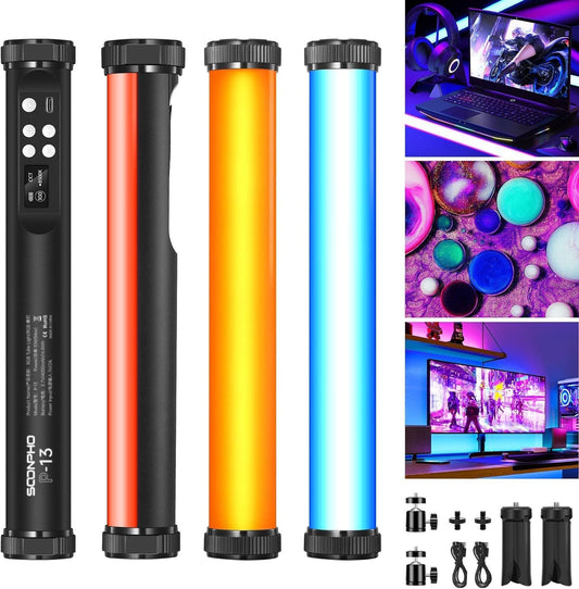 3Pack RGB LED Video Light Stick Wand,3200K~8500K Magnetic Photography Tube Light,360° Full RGB Handheld Light Stick with 4000mAh Rechargeable Battery for YouTube Video,Vlog,Live Game Streaming…