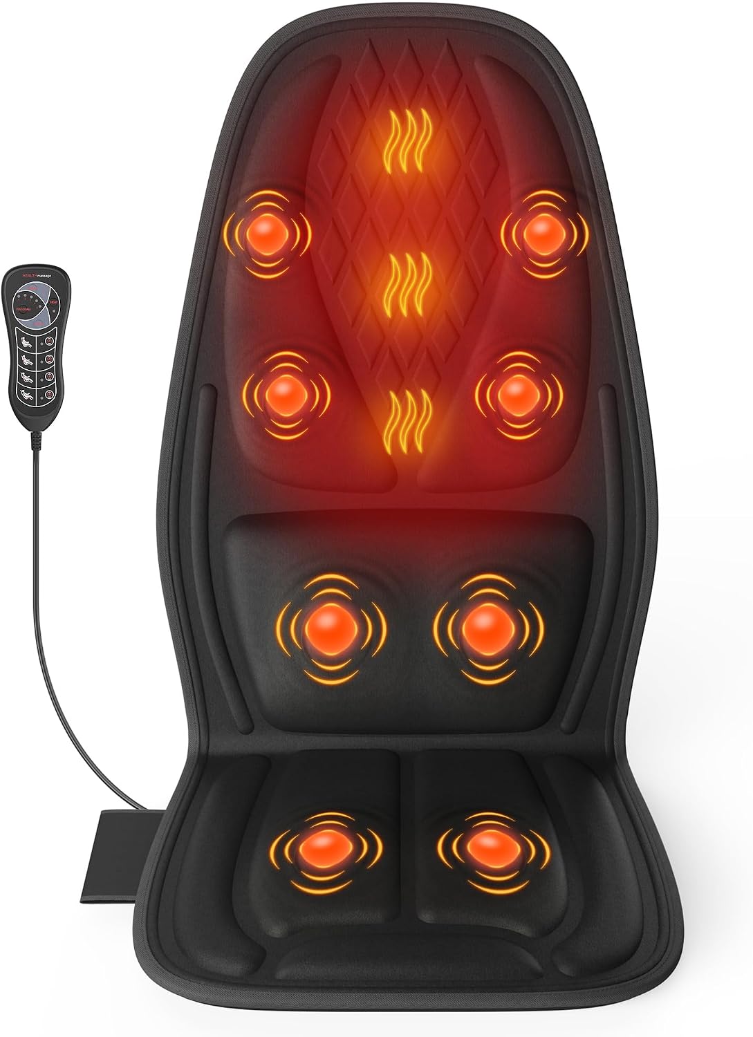 Vibration Massage Seat Cushion with Heat, 8-Motor Chair Massager Pad with Manual Adjustable Lumbar Support, 9 Modes, 3 Intensities and 20-Min Auto Shut-Off for Office Chair, Sofa and Recliner