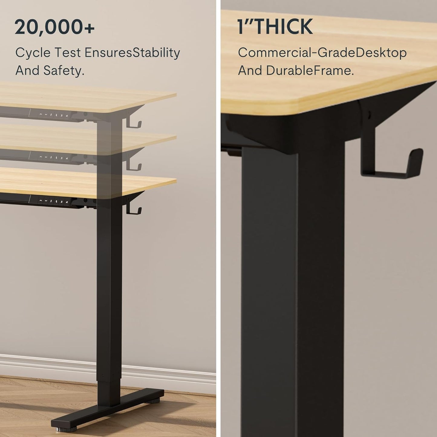 FLEXISPOT EN1 One-Piece Standing Desk, Electric Adjustable with 4 Memory Presets, 176 LBS Capacity, Stable & Quiet, Seamless Desktop for Home Office & Dual Monitors, 48"x24" Maple