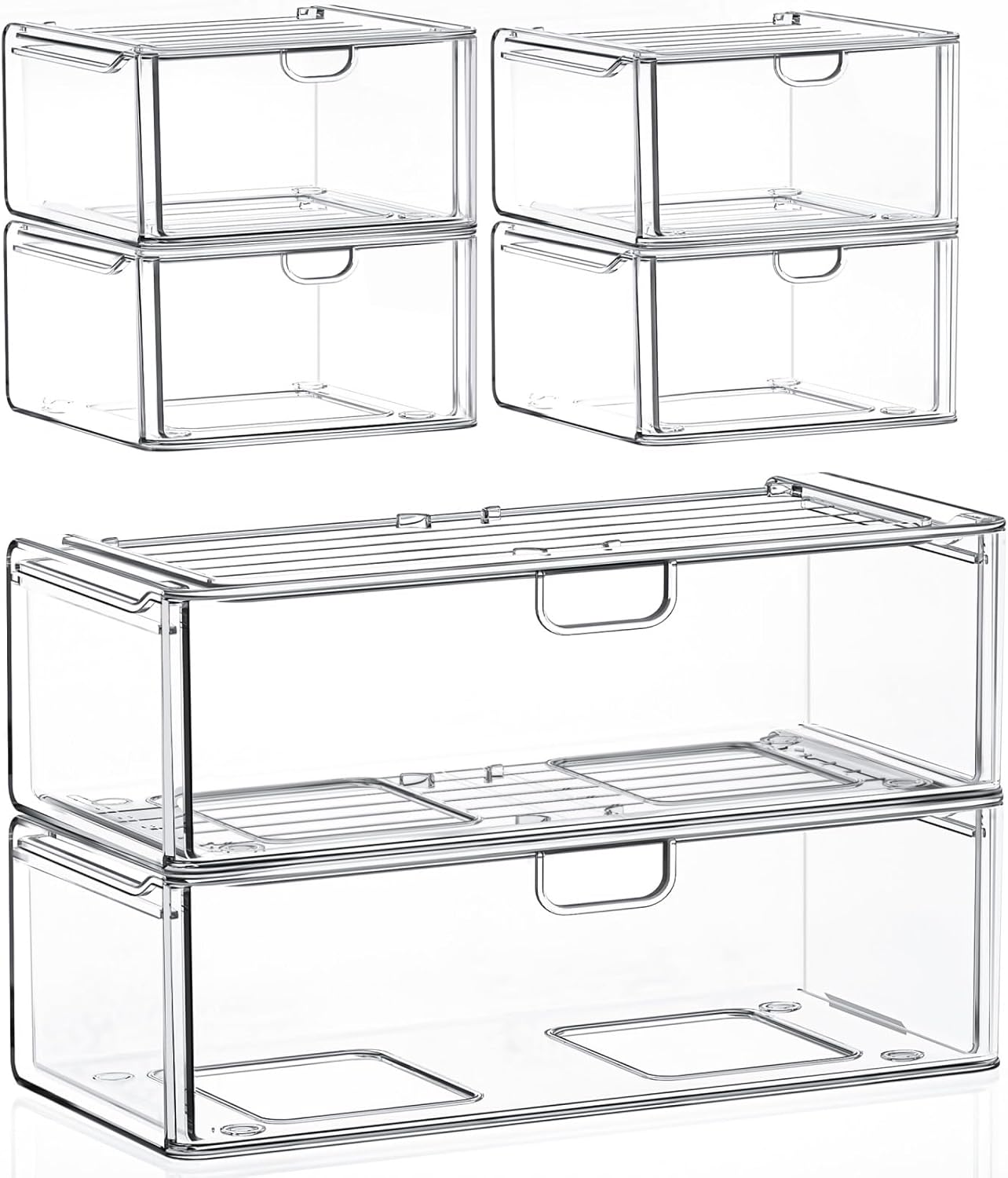 caktraie Acrylic Stackable Storage Drawers Set of 6, Clear Plastic Storage Drawer Organzier, Storage Organizer, Makeup Organizer,Ideal for Vanity, Bathroom,Cabinet,Pantry Organization