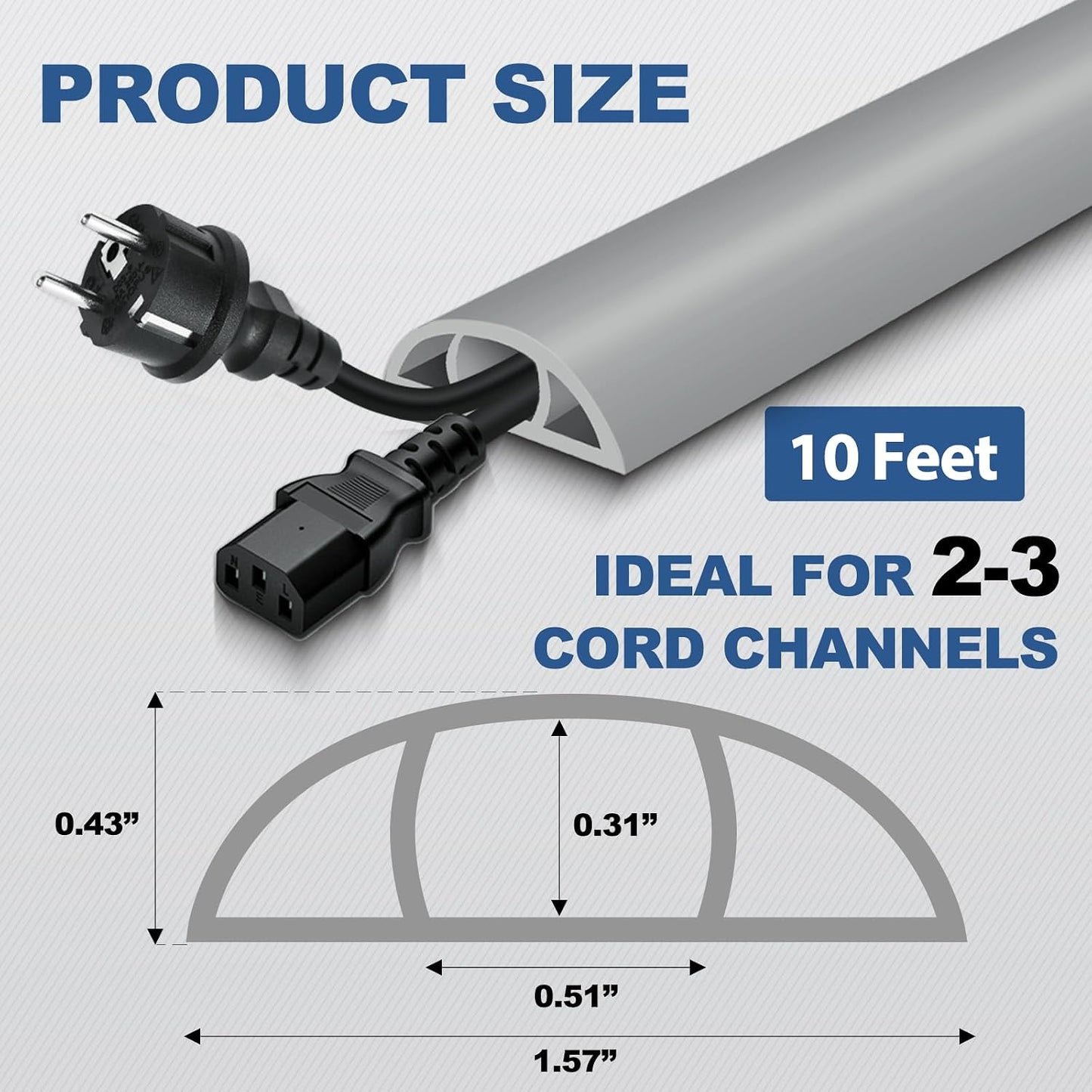 Floor Cord Cover for Wires on Floor Self Adhesive Cord Hider | Floor Cable Cover Floor Wire Covers for Cords Prevent Cable Trips, Cord Cavity W 0.51" x H 0.31", Gray, 10Ft