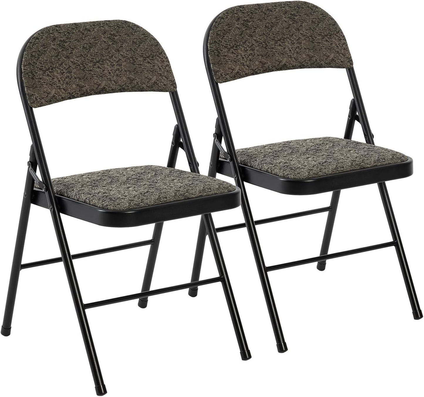 DUMOS 2 Pack Folding Chairs with Padded Cushion and Back - Fabric Stackable Portable Dining Chairs Set, for Home and Office, Conference, Wedding, Party, Patio, Garden, for Indoor Outdoor, Black Grey
