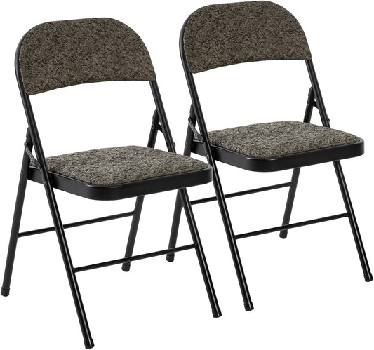 DUMOS 2 Pack Folding Chairs with Padded Cushion and Back - Fabric Stackable Portable Dining Chairs Set, for Home and Office, Conference, Wedding, Party, Patio, Garden, for Indoor Outdoor, Black Grey