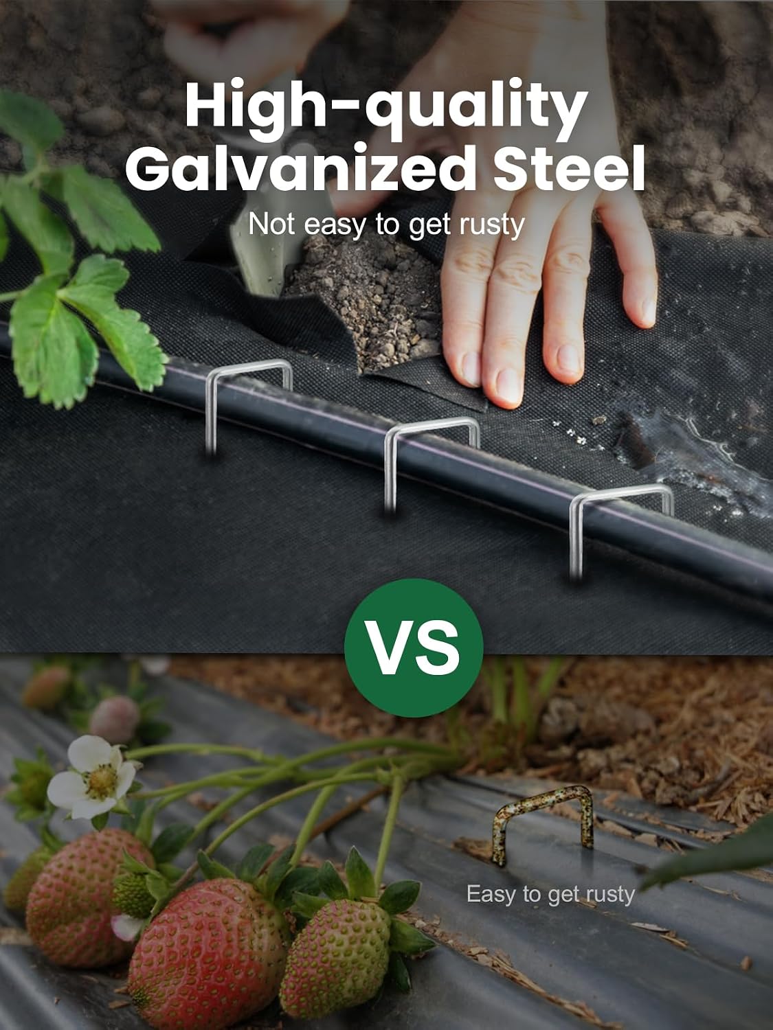 GROWNEER Landscape Staples 4 Inch, 100 Pack 11 Gauge Garden Pins Holds Ground Cover, Secures Turf Edges, Galvanized Steel Lawn Stakes for Small Yard Projects