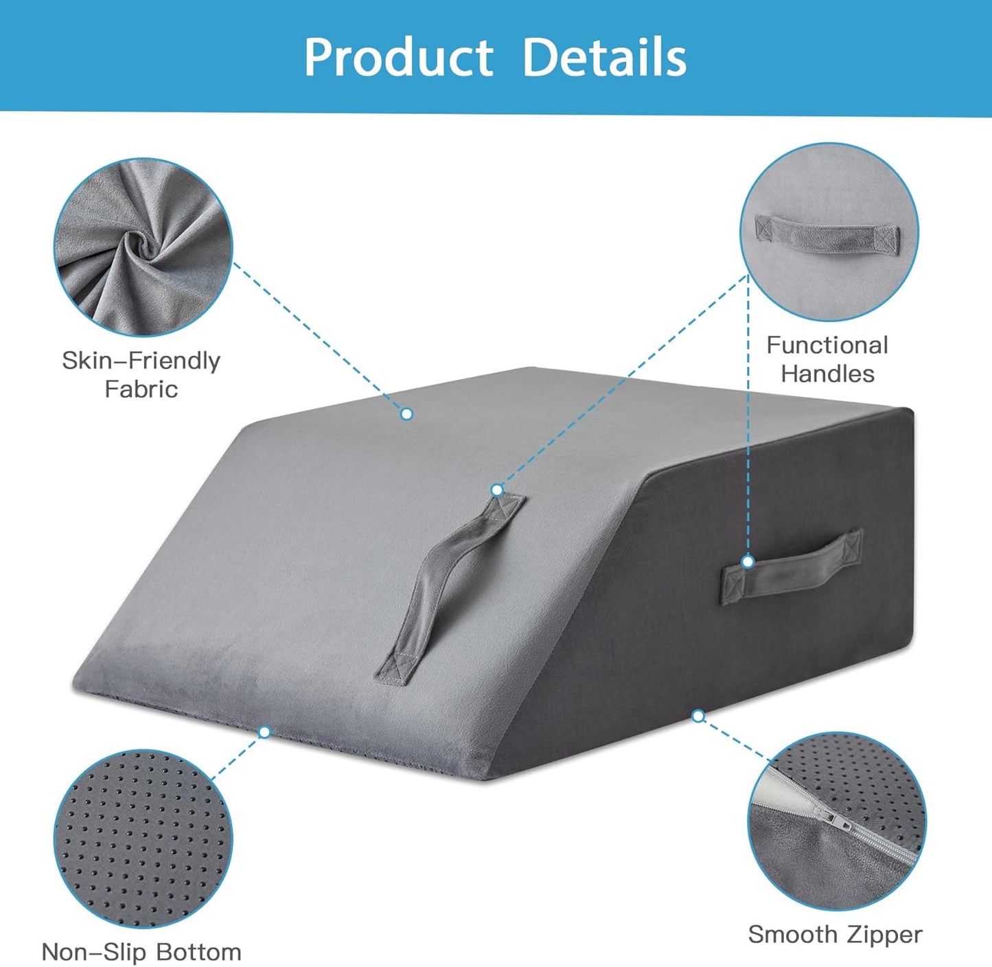 MEGCXIT Leg Pillow Elevation Blood Circulation, Leg Wedge for Elevation for Swelling, Leg Elevating Pillow for After Surgery Memory Foam Foot Knee Pillow for Back Sleeping 23.6×16.8×8 Inch Short Plush