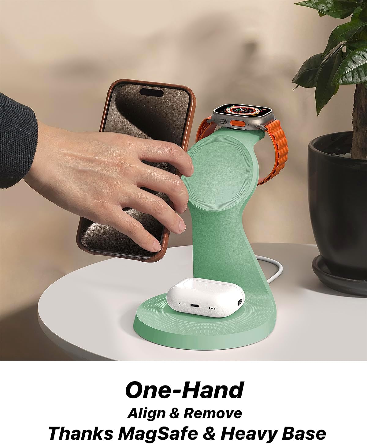 LONGCONN 3 in 1 Wireless Charging Station for Apple Devices with MagSafe | Charging for iPhone 17/Air/16/15/14/13, AirPods, Apple Watch, Weighted Stable Charging Stand, USB-C Adapter Included