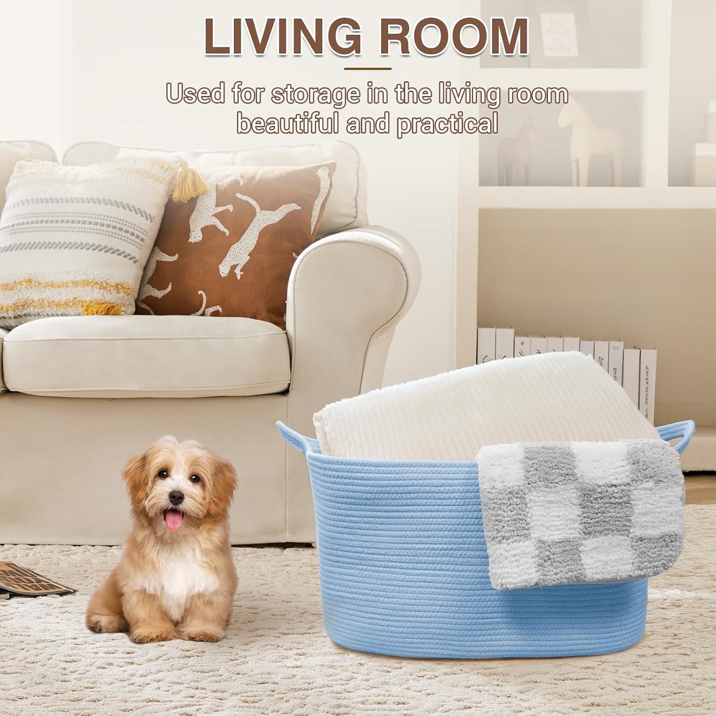 YOUDENOVA Large Blanket Basket, Rectangle Cotton Rope Storage Baske | 21.6''×14.9''×11.8'' Nursery Laundry Hamper for Storage Clothes Organizing, Woven Basket, Dirty Clothes Organizer Bins