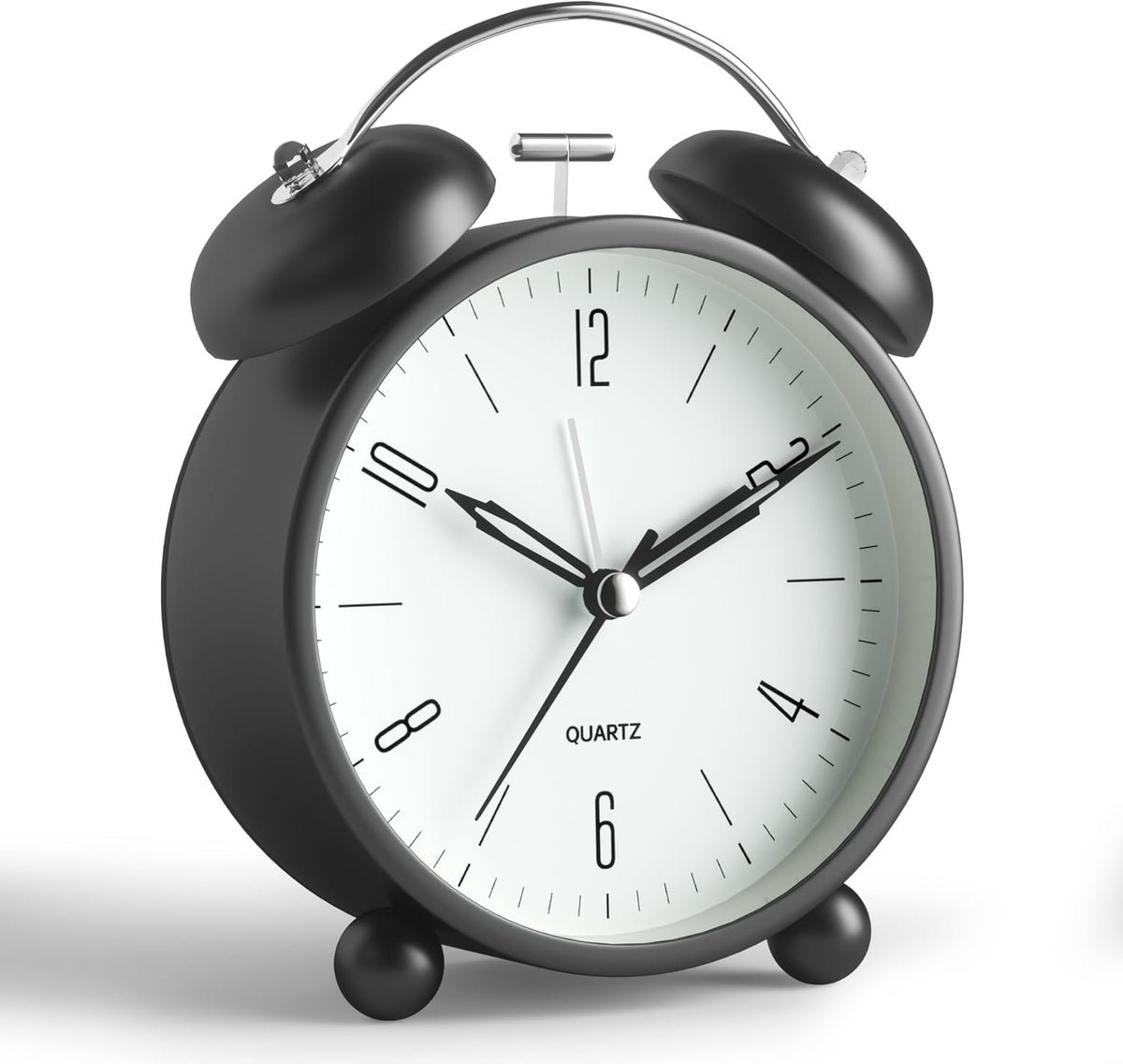Twin Bell Loud Alarm Analog Alarm Clock, 4 inch Super Silent Non Ticking Small Clock with Night Light, Battery Operated, Simple Design, Old Fashioned, for Heavy Sleeper, Bedroom, Bedside, Desk, White