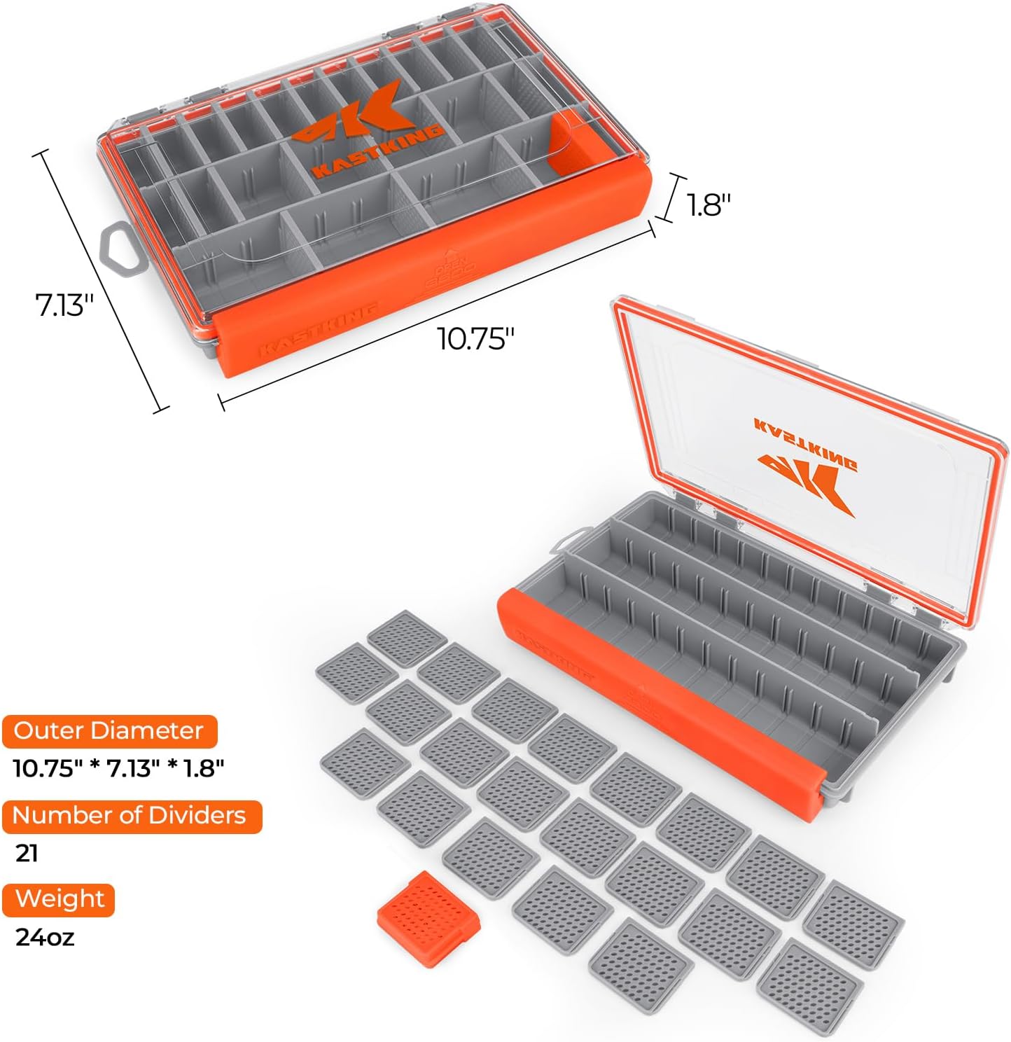 KastKing HyperSeal Waterproof Tackle Box, Waterproof 3600 Tackle Trays, Fishing Tackle Box Organizer with Removable Dividers, Lure Box and Terminal Tackle Storage, 1 Pack