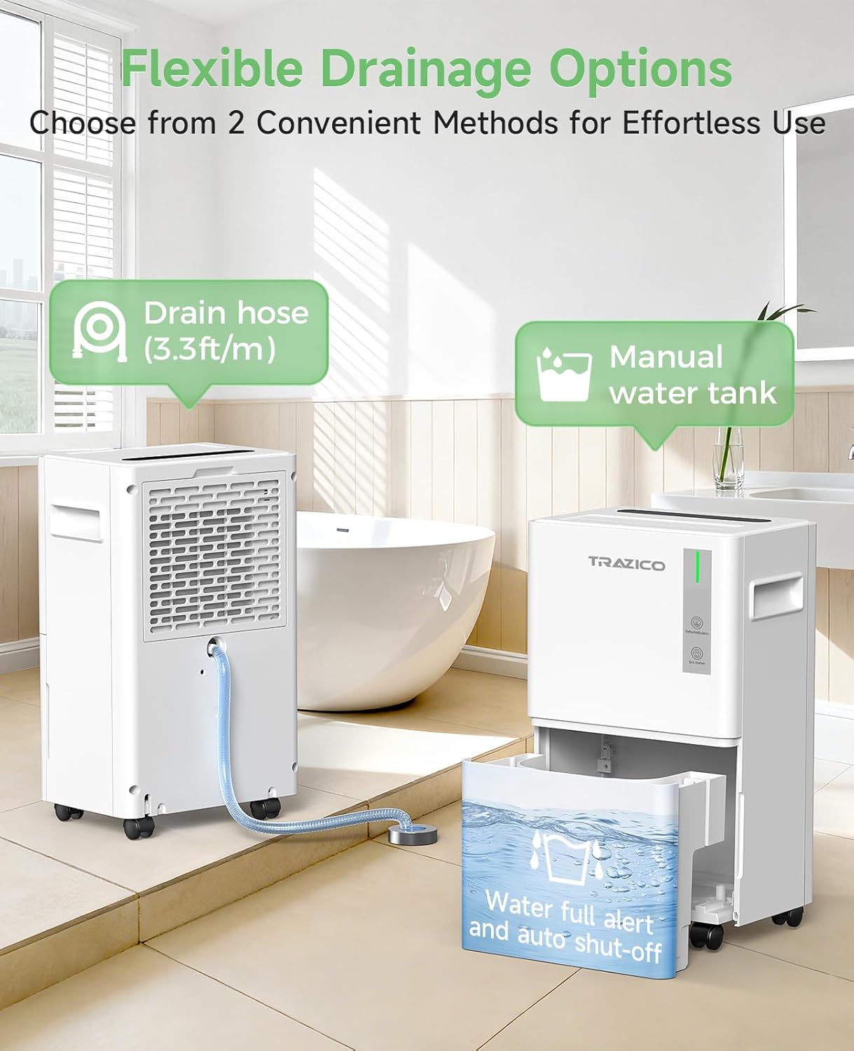 1500 Sq.ft Dehumidifier for Basement, Trazico Max 21 Pint/Day Dehumidifiers for Home, Large Room, Bedroom with Drain Hose, Quiet Smart Humidity Control, 3 Modes, 24H Timer, Auto Defrost