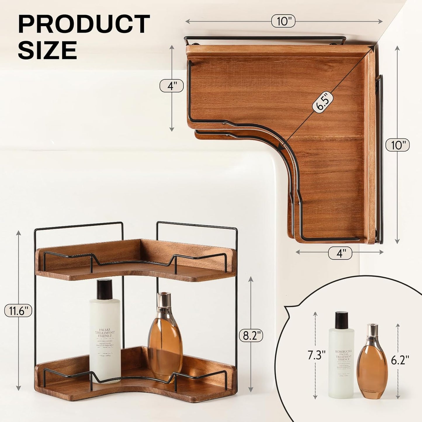 2-Tier Bathroom Counter Organizer, Wooden Corner Shelf for Vanity Countertop Skincare & Makeup, Storage and Organization for Kitchen