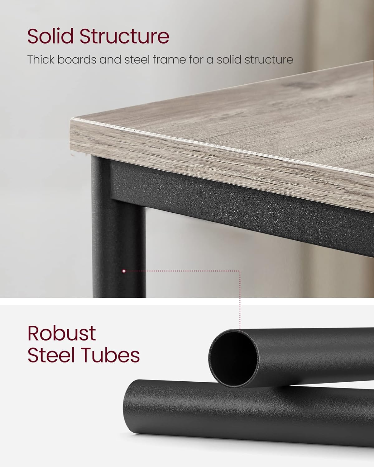 VASAGLE BARNET Collection - Side Table, Small End Table for Living Room, Modern Tall Nightstand, Bedroom, Office, Bathroom, Steel Frame, Heather Greige and Ink Black ULET273B02