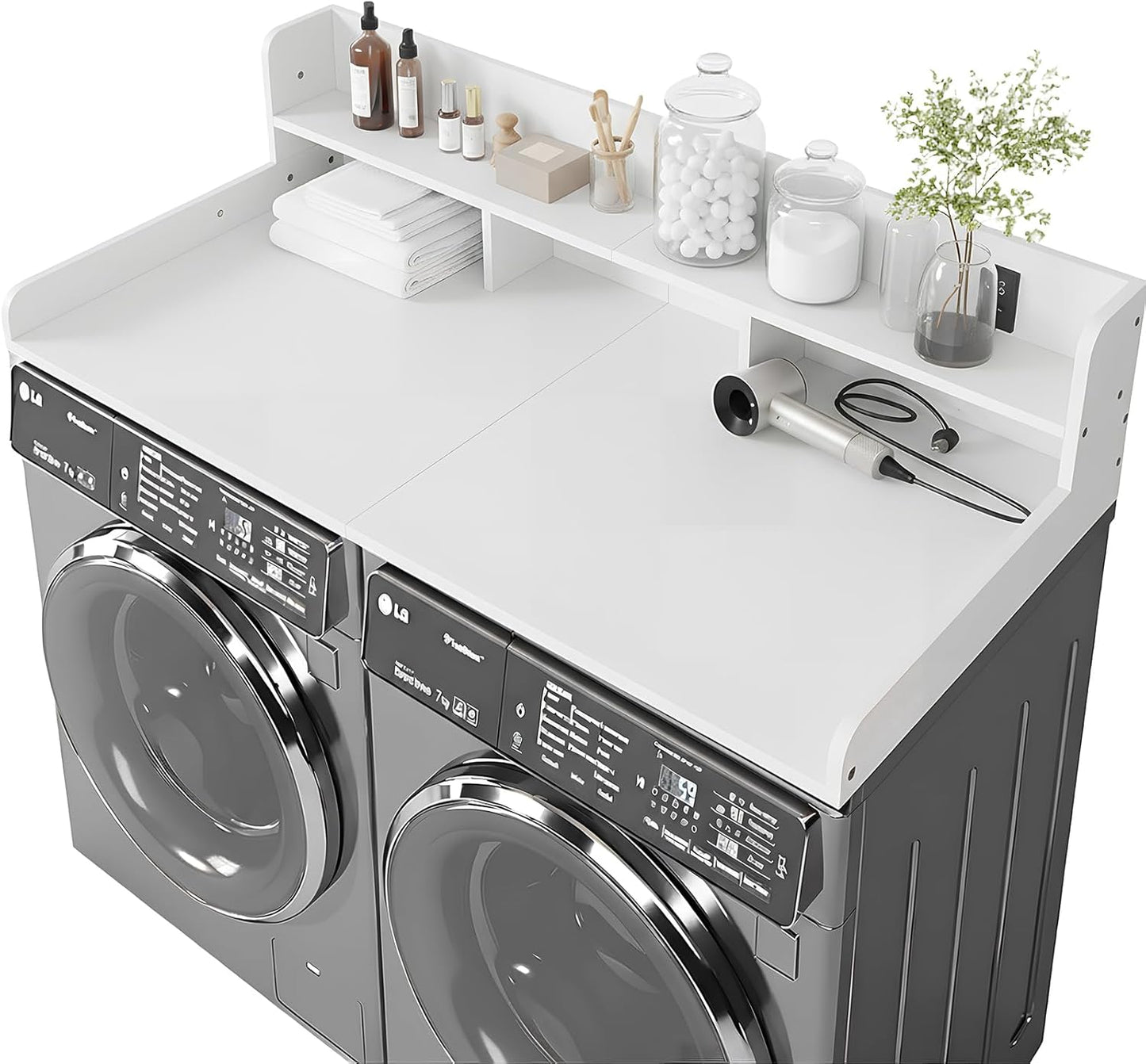 Washer Dryer Countertop with Shelf, 2-Tier Laundry Countertop Over Washer and Dryer, 54" x 27.55" Wooden Table for Folding Clothes for Laundry Room Organization and Storage (Black)