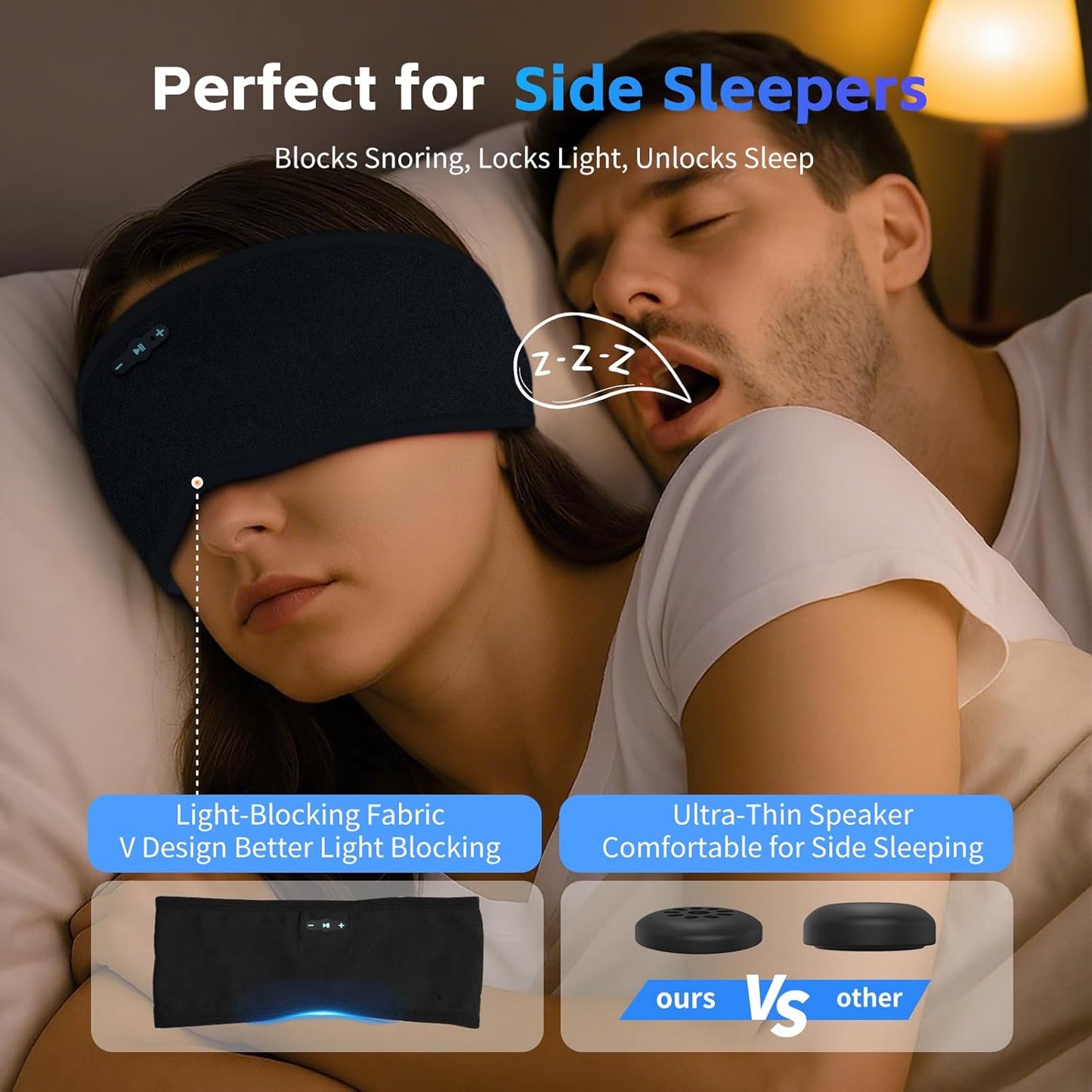 Sleep Headphones Bluetooth 6.0 Headband, 20Hr Headband Headphones with HD Stereo Speakers, Sports Wireless Earphones for Side Sleepers Workout Yoga Travel Meditation, Gifts for Women Men,Black