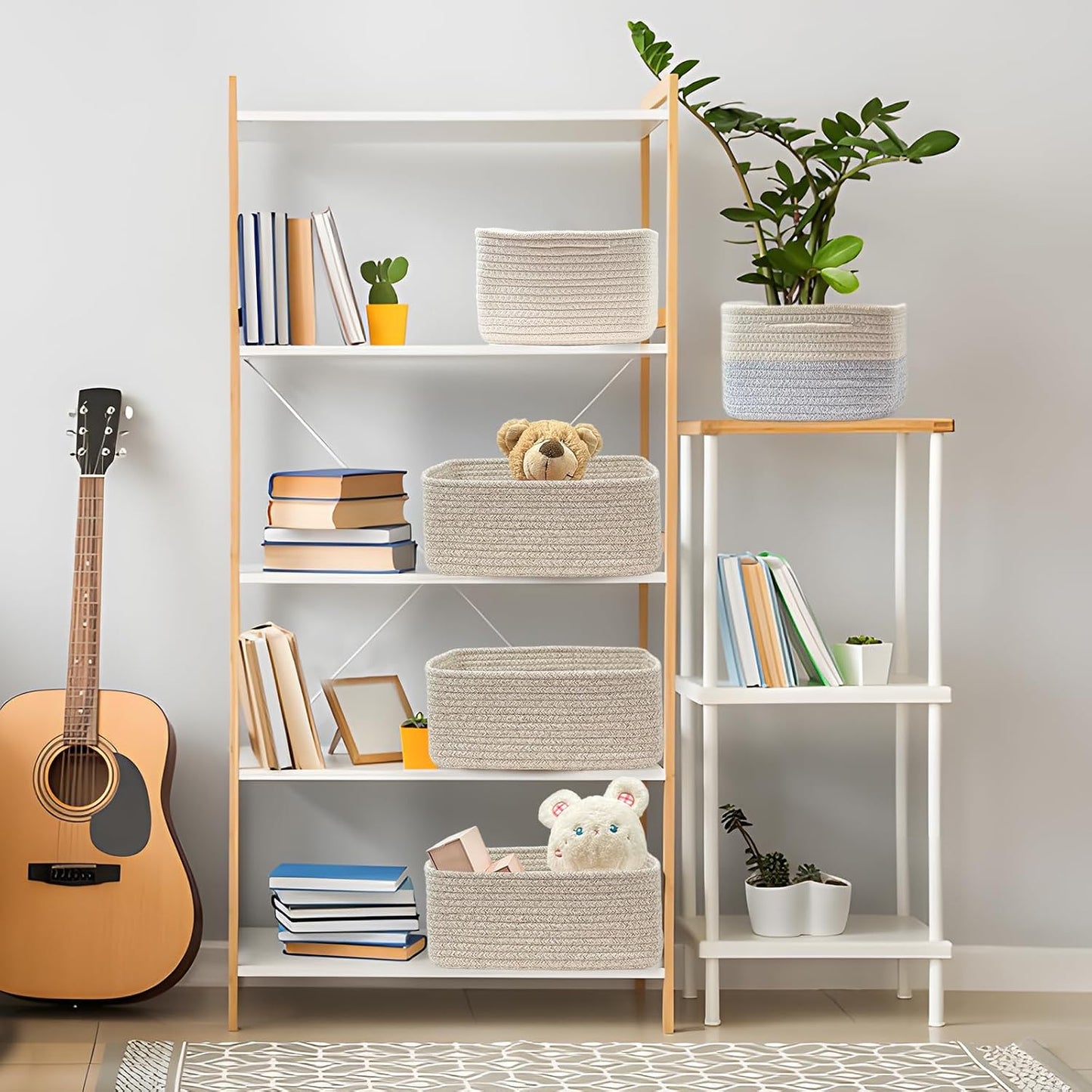 COMFY-HOMI 13" x 8.5" x 5.1" Storage Baskets for Organizing | Cotton Rope Woven Basket | Toy Storage Bin Box | Basket for Shelves, Closet Organizer Bin, Decorative Closet Shelf, 3 Pack