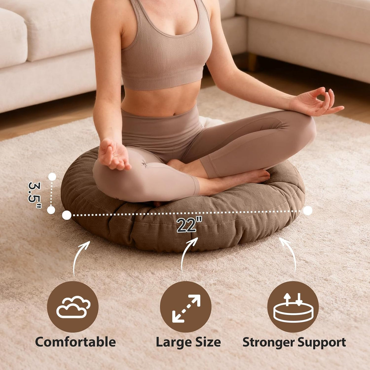 Tiita 22 Inch Floor Cushion - Round Outdoor Chair Cushion Pad with Corduroy