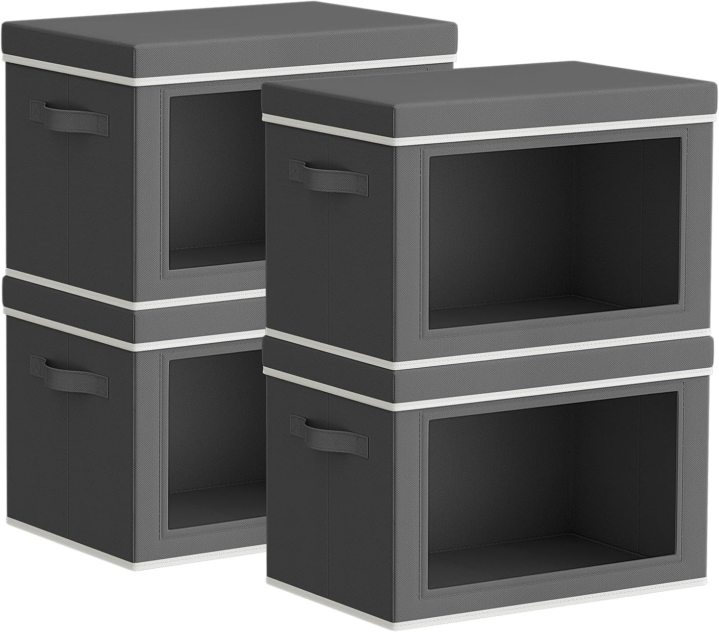 Homsorout Decorative Bins with Lids - Stackable Cube Bins for Closet, 3 Pack Clear Windows Fabric Organizer Bins, Home Organizers and Storage for Clothes, CD, Towels, Grey