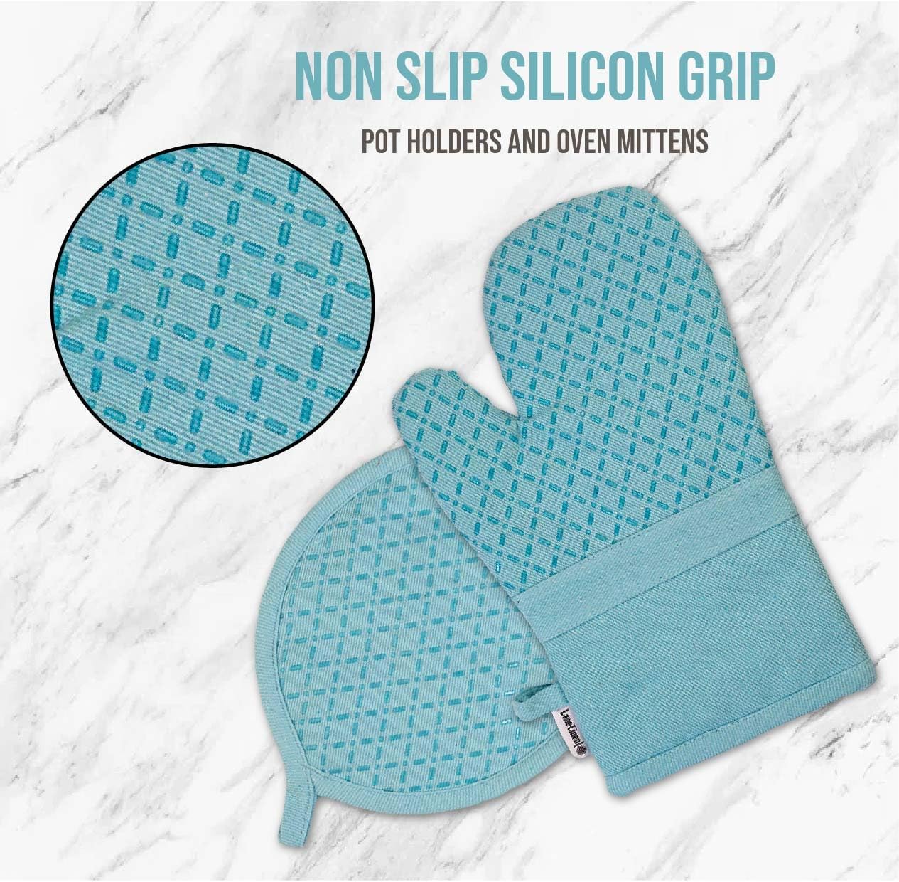 Lane Linen 16Pc Kitchen Towel Set - Heat Resistant Oven Mitts & Pot Holders, Reusable Dish Cloths, Absorbent Hand Towels - Aqua