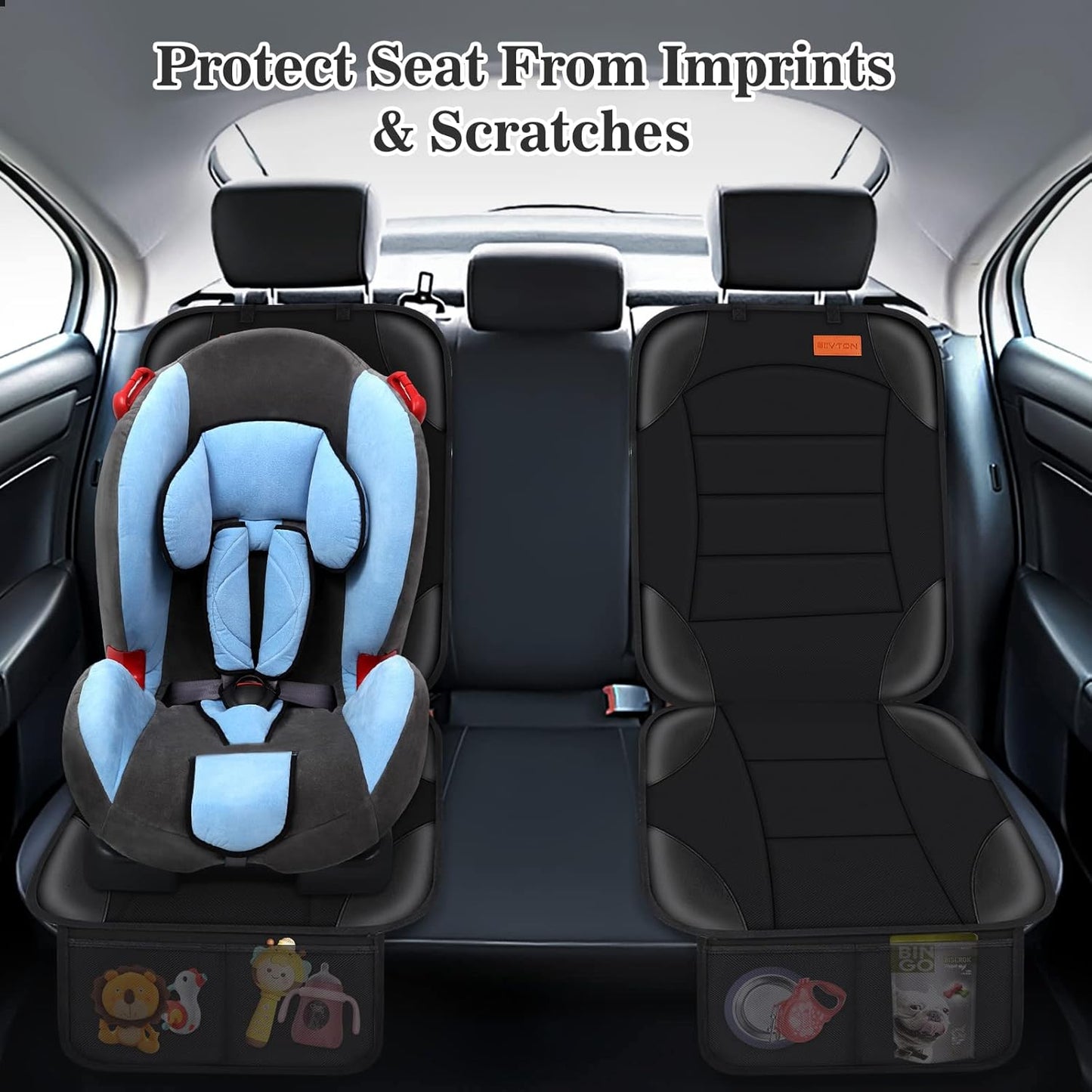 Siivton Car Seat Protector for Child Car Seat,Waterproof Car Seat Cover for Leather and Fabric Seats, 2 Mesh Pockets, Non-Slip Bottom,Thick Padding Cushion