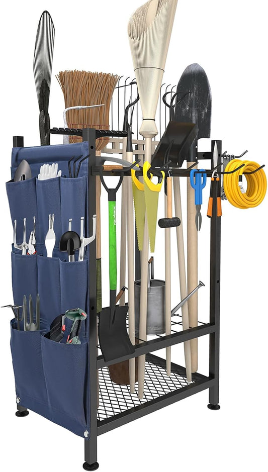 Garden Tool Organizer, Garden Yard Tool Rack for Garage, Garage Organization and Storage, Metal Yard Tools Storage up to 46 Tools/Rake/Broom/shovel/, Suitable for Garage, Yard, Patio, Shed