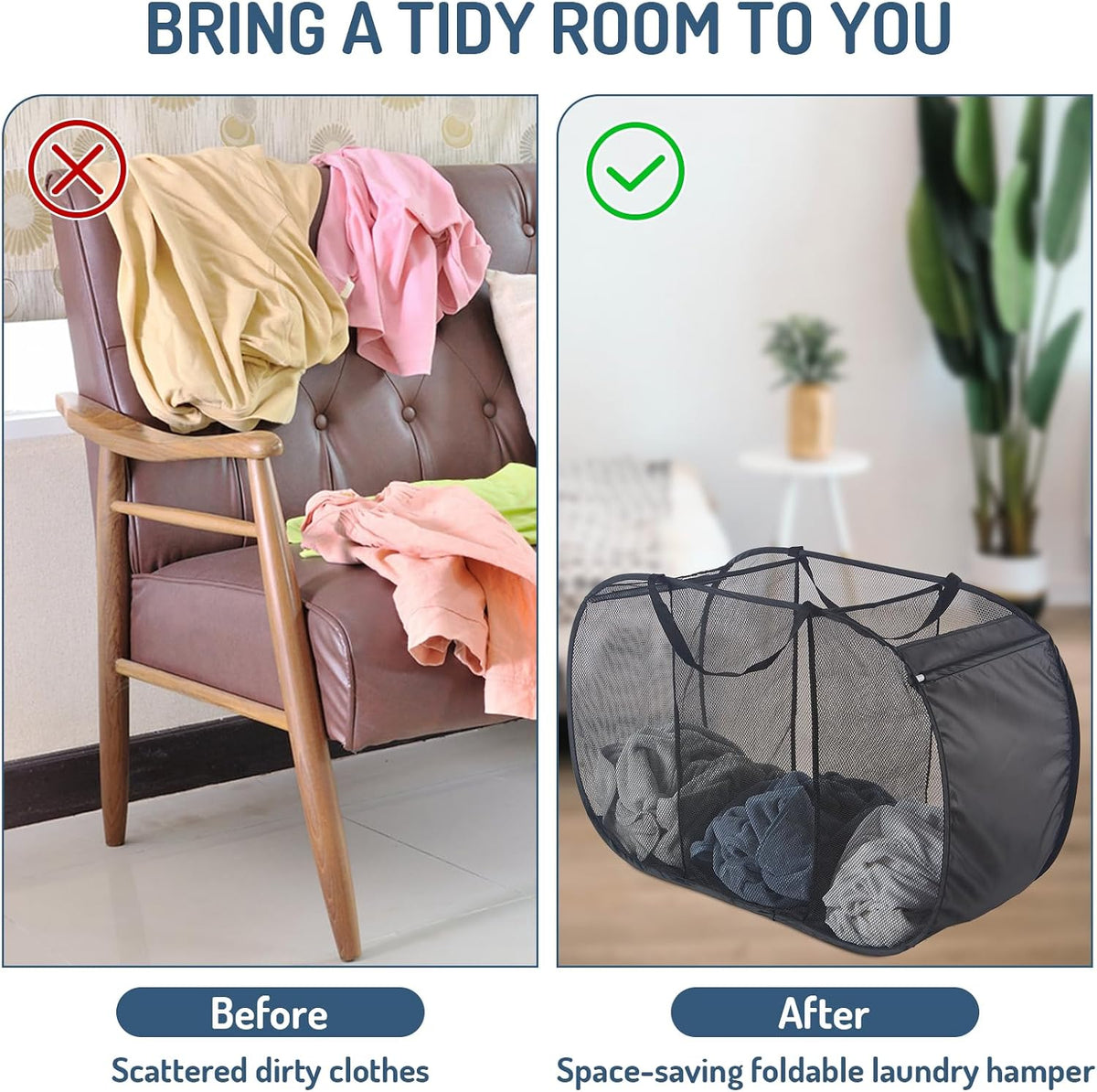 Seiritex Mesh Popup Laundry Hamper 3 Compartment Sortable Horizontal Collapsible Laundry Basket for Clothes Laundry Room Bedroom Toys Travel (Black)