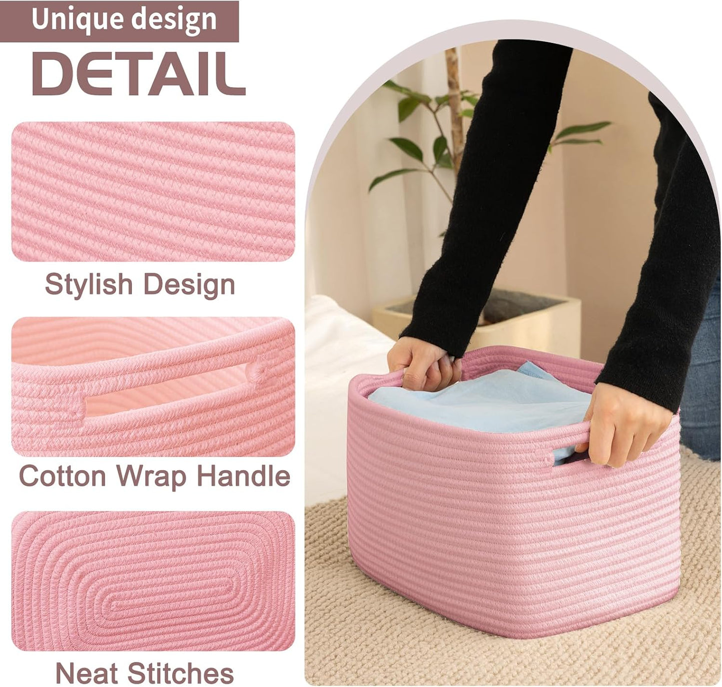 OIAHOMY 4 Pack Storage Baskets for Organizing 15L Cube Storage Bins Pink