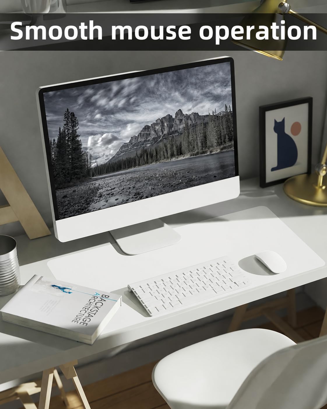 Leather Desk Protector, Office Laptop Mat - Non-Slip PU, Waterproof Writing Pad (31.5"x15.7", Ivory White)