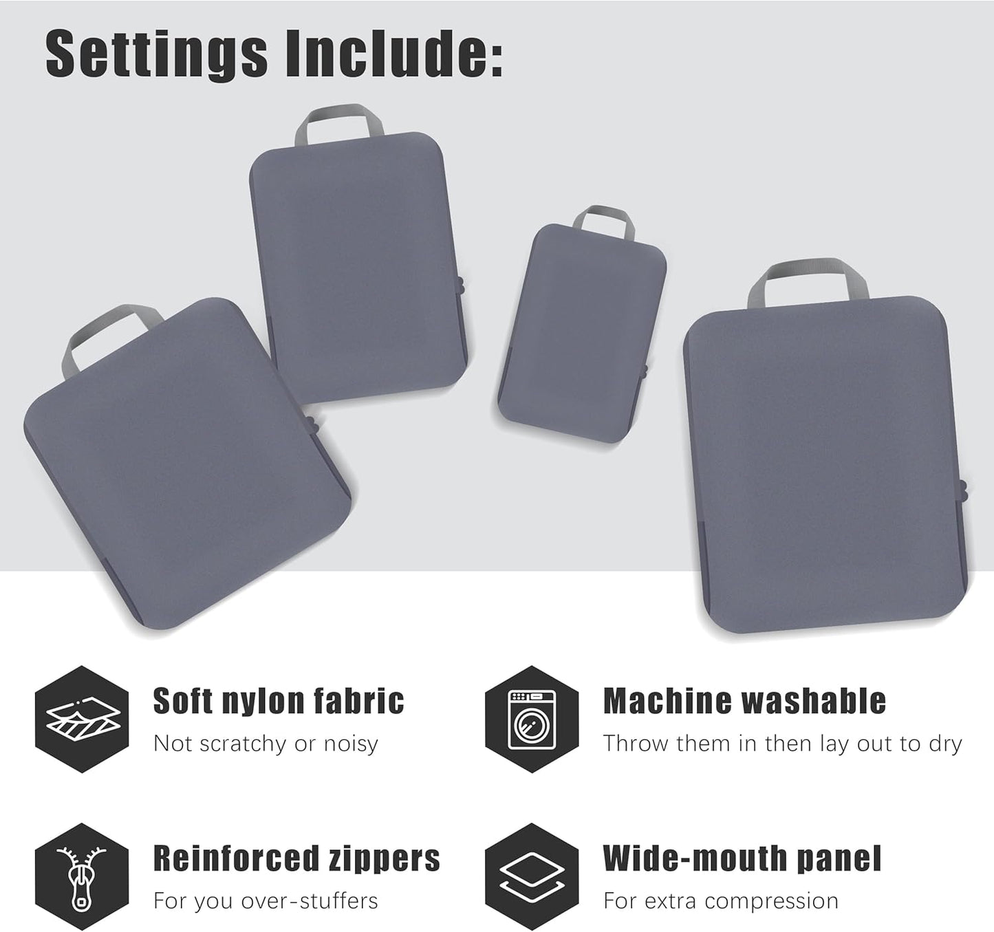 PANDA JOYS 4 Set Compression Packing Cubes Travel - Travel Accessories Expandable Packing Organizers for Carry On - Essentials Luggage Bags - Dark Grey