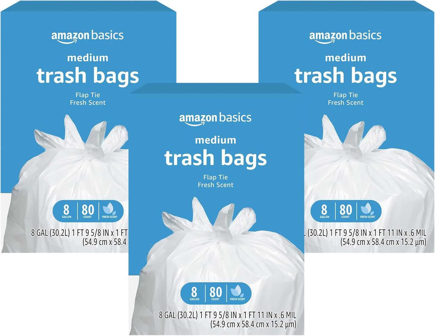 Amazon Basics 8 Gallon Flap Tie Trash Bags, Fresh Scent, 80 Count