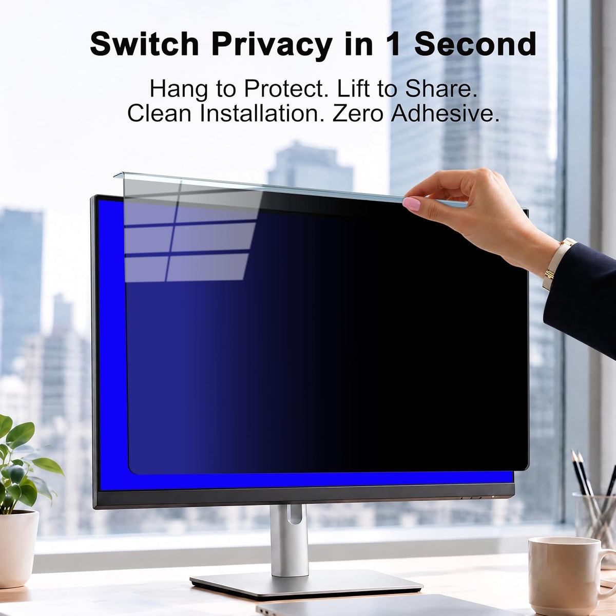 2 Pack 22 Inch Privacy Screen for Monitor, Hanging Anti Spy Screen Filter for 21 to 22 Inch 16:9 Widescreen Monitor, Removable Blue Light Reduction Protector for Office