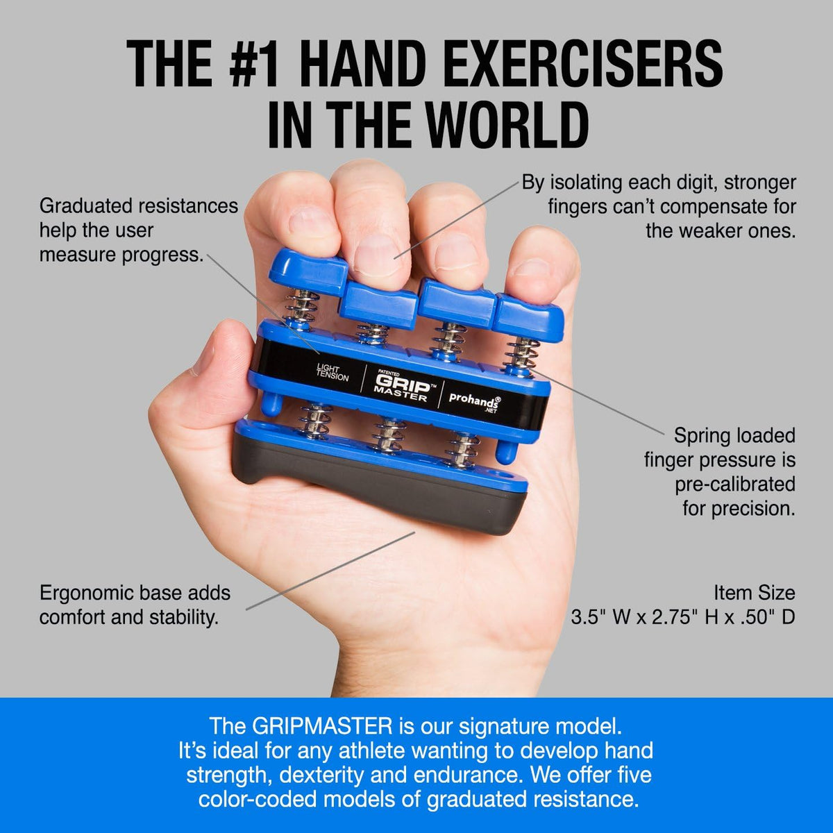 Prohands Gripmaster Hand Exerciser, Finger Exerciser (Hand Grip Strengthener), Spring-Loaded, Finger-Piston System, Isolate & Exercise Each Finger