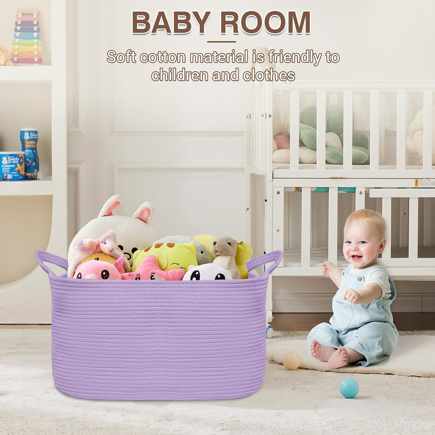 YOUDENOVA Large Blanket Basket, Rectangle Cotton Rope Storage Baske | 21.6''×14.9''×11.8'' Nursery Laundry Hamper for Storage Clothes Organizing, Woven Basket, Dirty Clothes Organizer Bins