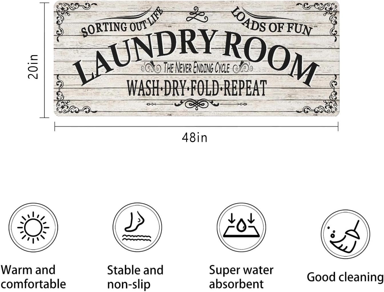 Non Slip Laundry Room Rug - Farmhouse Kitchen Floor Mat -Laundry Room Rug- Runner Decor -Washable Floor Carpet for Washroom Mudroom Kitchen Bathroom Hallway-20 x48