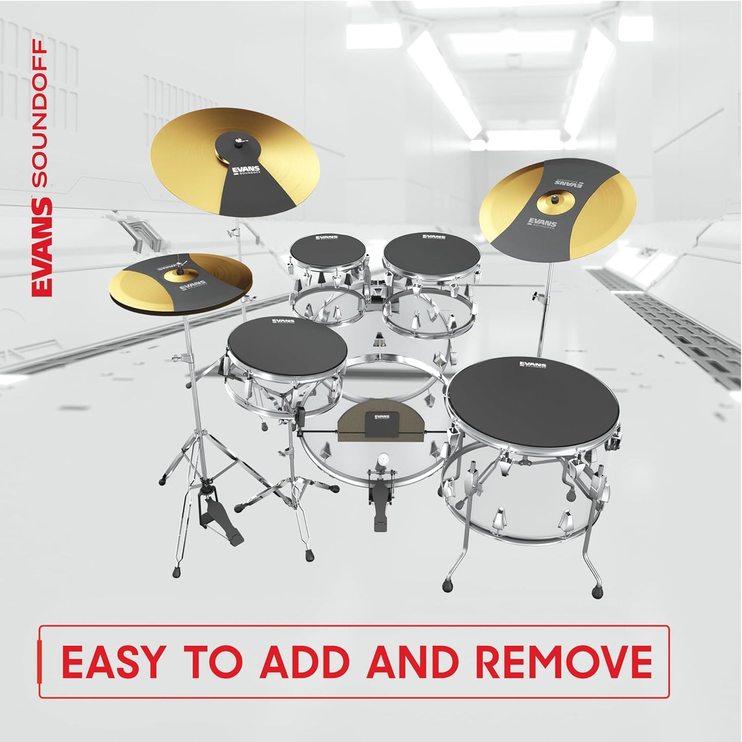 Evans Soundoff Drum Mute Pads - Full Box Pad Set - Mutes Pack - 3 Cymbals, 4 Tom/Snare, & 1 Bass - Great for Silencing Acoustic Kits to Practice - Fusion - 8-Pack