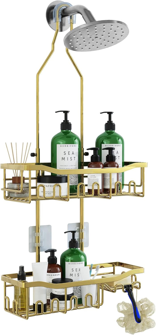 Shower Caddy, Extended Length Shower Organizer with Hooks, Rustproof Shampoo Soap Holder, Large Hanging Bathroom Caddy