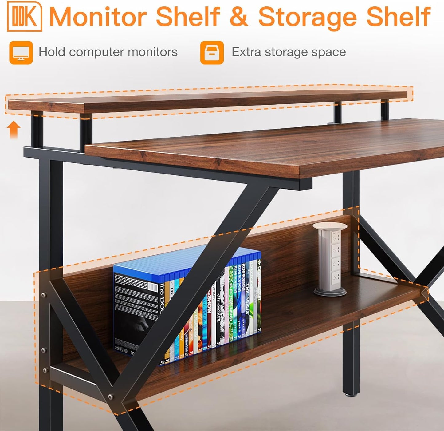 ODK Small Desk, 27.5 Inch Computer Desk for Small Spaces, Study Desk with Storage & Monitor Stand, Deep Brown