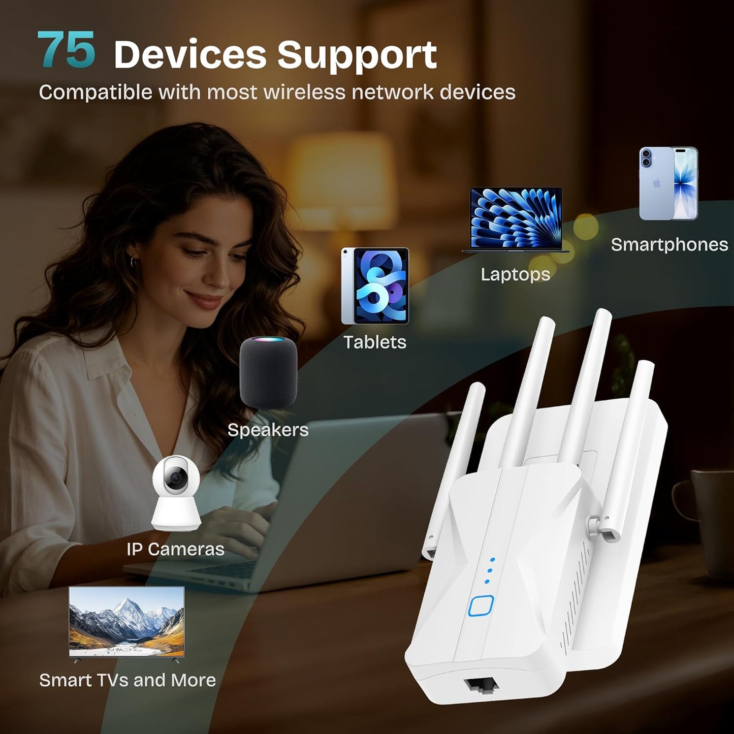 ROQRL WiFi Extender 2026 AC1200 Dual Band 5GHz/2.4GHz Signal Booster Up to 15,999 Sq.ft, 3-in-1 Wireless Repeater Router Amplifier for Home with Ethernet Port