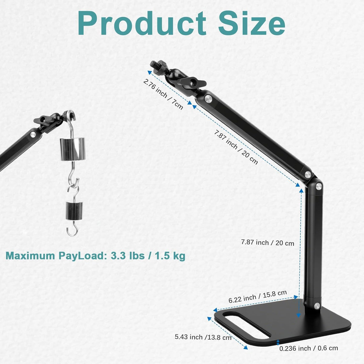 Desk Microphone Stand,Heavy-Duty Adjustable Mic Arm Desktop Microphone Mount,1/4" and 5/8" Screw Adapters,Max Load 3.3 lb,for Fifine/Shure/Pyle/AT2020/Razor/Rode/Blue Yeti & Snowball/Webcam Camera