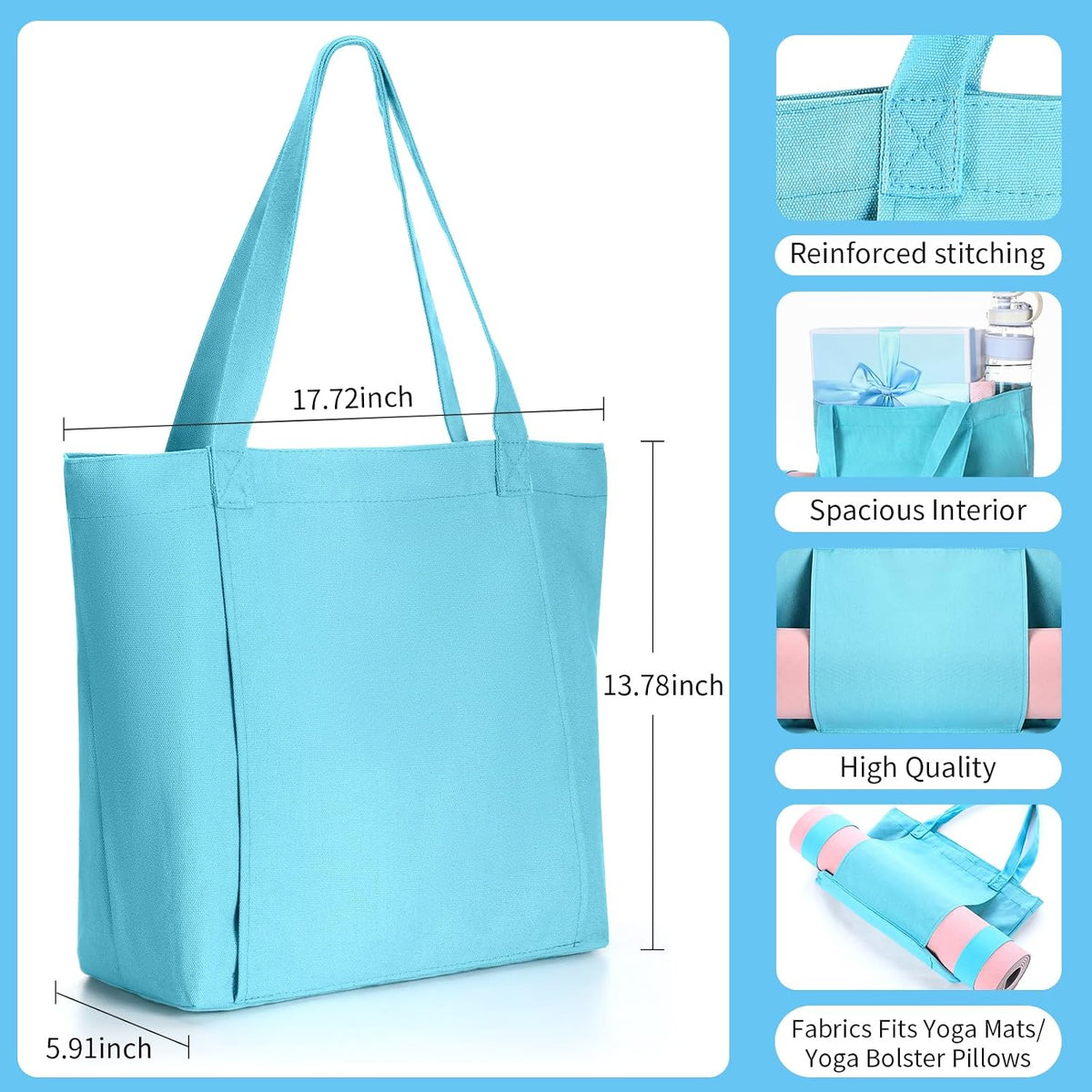 Halloscume Yoga Mat Bag Set for Women Including Yoga Tote Bag (Without Mat) Booty Resistance Bands Non Slip Sports Socks Silicone Ties for Pilates Travel Workout Office Home Gym