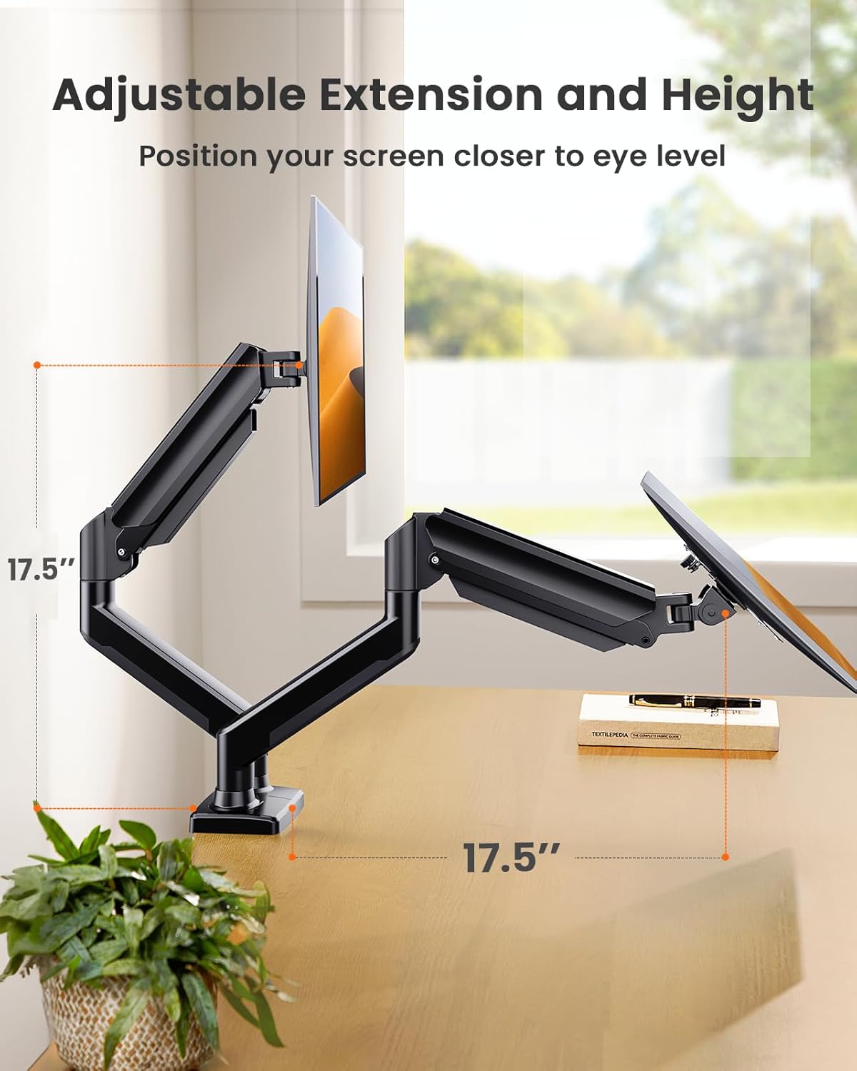 ErGear Dual Monitor Stand up to 33 inches Screen, Load-Bearing Max 22 lbs Each Arm, Adjustable Dual Monitor Mount, Sturdy Steel vesa Monitor Mount with Stable VESA 75x75 100x100mm