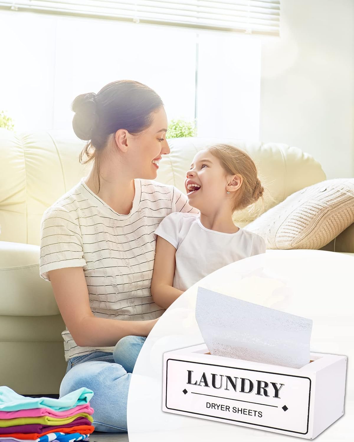 Dryer Sheet Holder Dispenser Container, Space Saving Laundry Room Organization and Storage, Farmhouse Decor, Fabric Softener Dispenser Containers, White