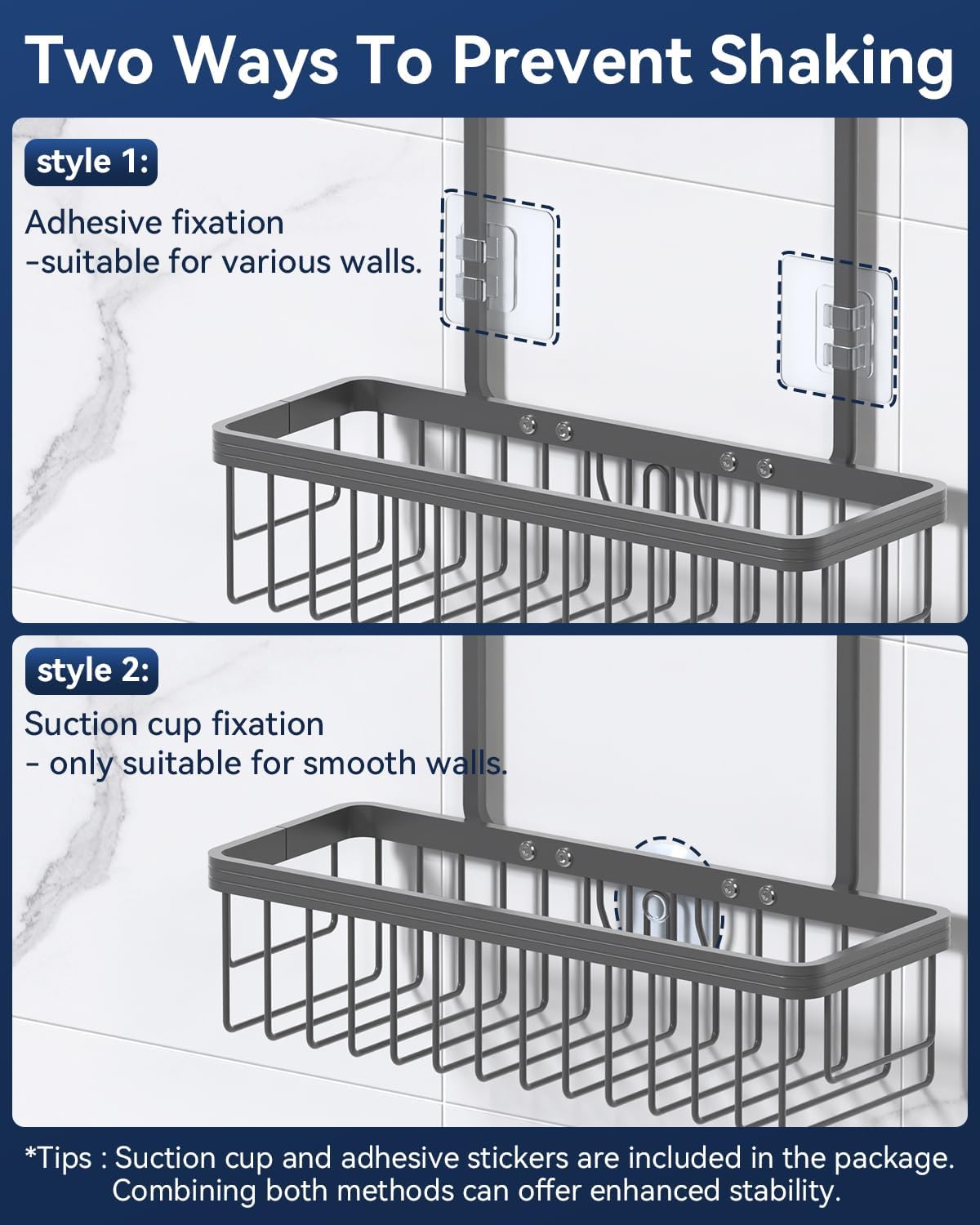 YASONIC Shower Caddy Hanging, Never Rust Shower Organizer Hanging, Aluminum Shower Racks for Inside Shower with Hooks for Razor, Bathroom Organizers and Storage with Soap Holder, Grey