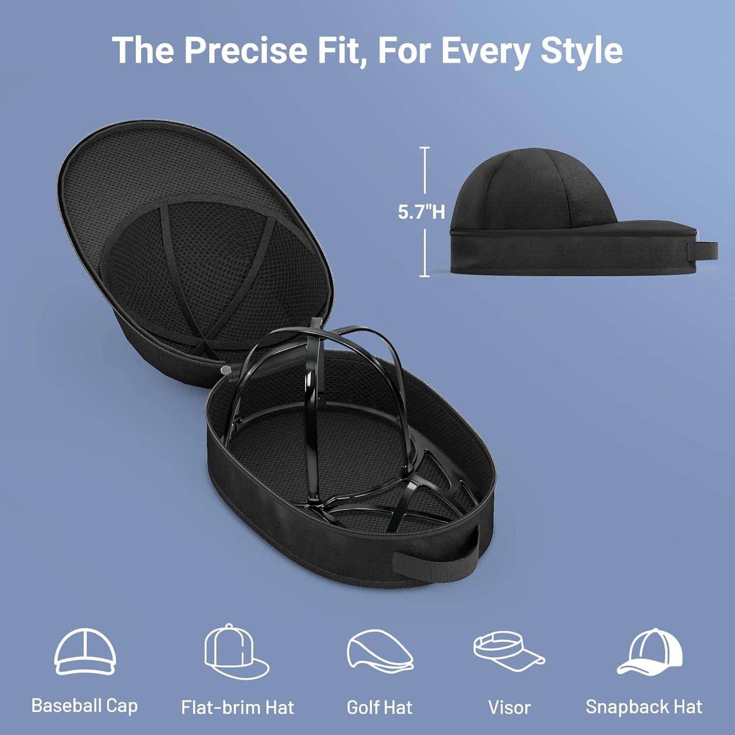 AOODA Hat Travel Case for Baseball Caps, Cap Carrier with Plastic Holder & Carrying Handle, Holds up to 6 Caps Hat Bag for Luggage, Suitcase (Black)