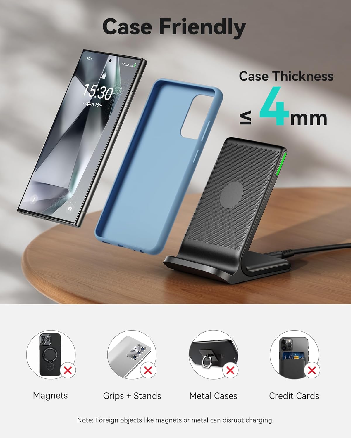 INIU Wireless Charger, 15W Fast Wireless Charging Station with Sleep-Friendly Adaptive Light Compatible with iPhone 17 16 15 14 13 12 Pro Max Samsung Galaxy S25 S24 S23 Note 20 Google etc