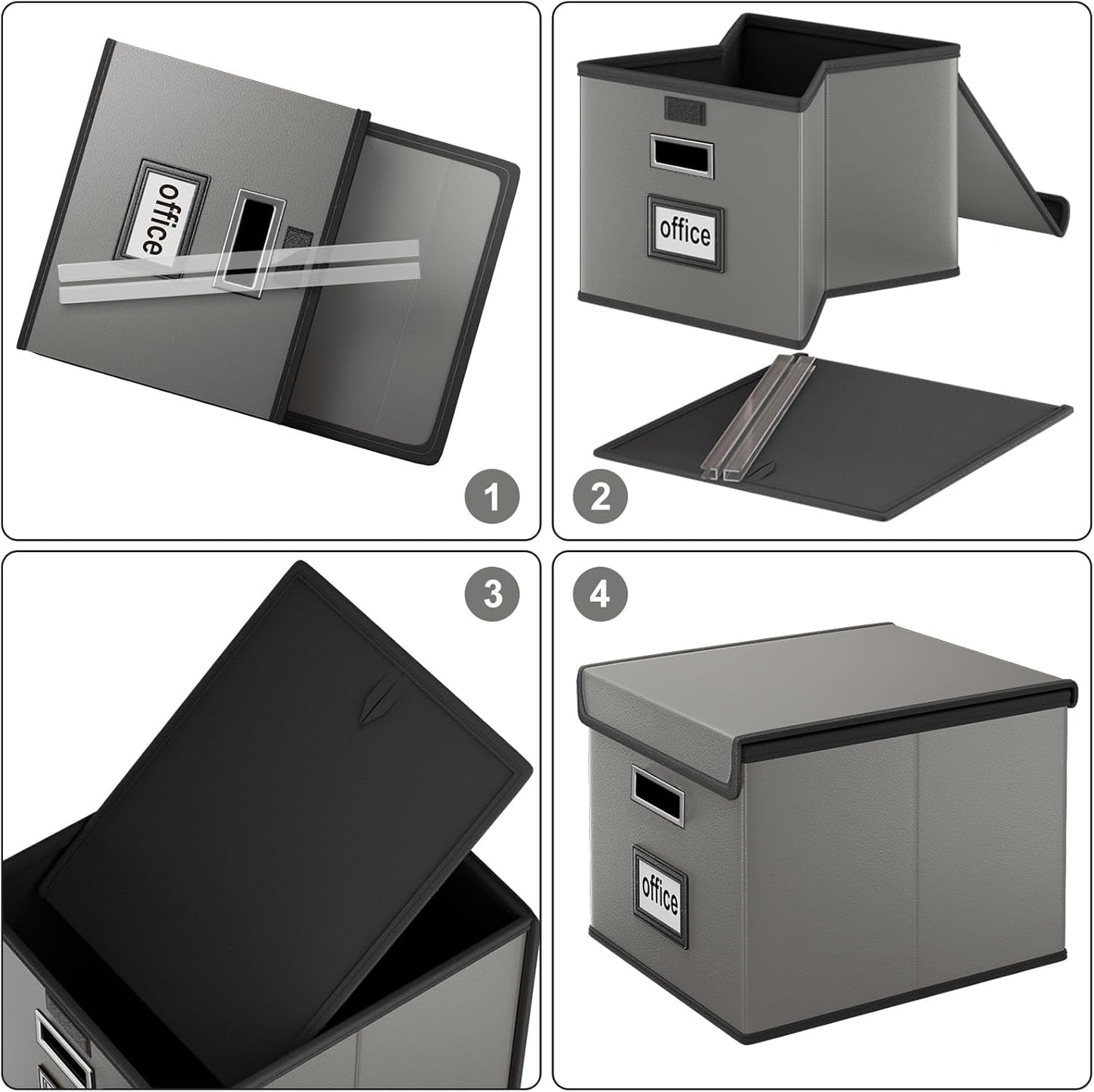Faux Leather File Organizer Box with Lid, Collapsible Hanging File Folder Box Organizer with Plastic Slides, Decorative Home/Office Filing System Boxes for File and Folders Storage